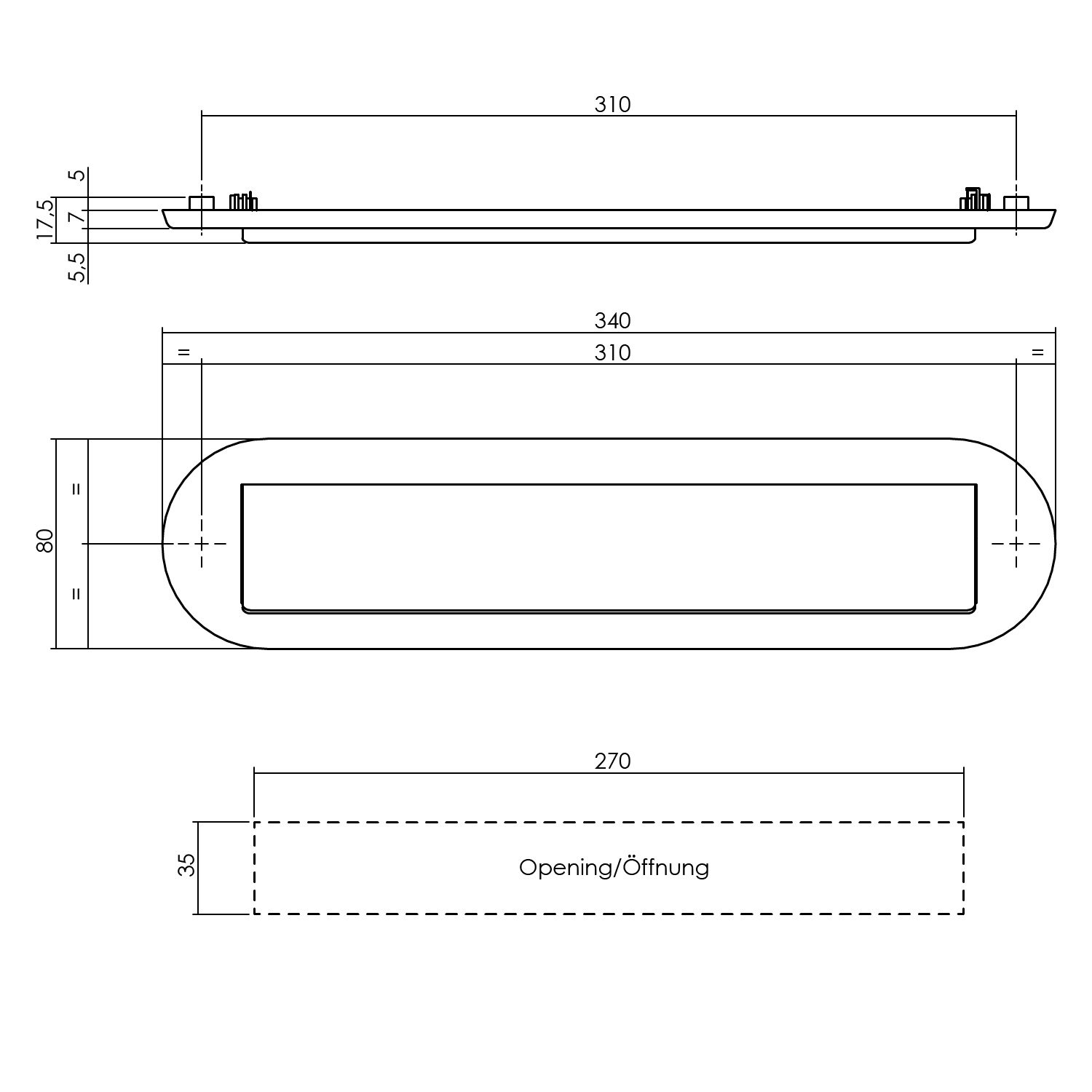 Tek. briefplaat ovaal met regenrand 340x80mm PVD messing getrommeld - Intersteel 0011.400011 - Deurbeslag-en-meer.nl