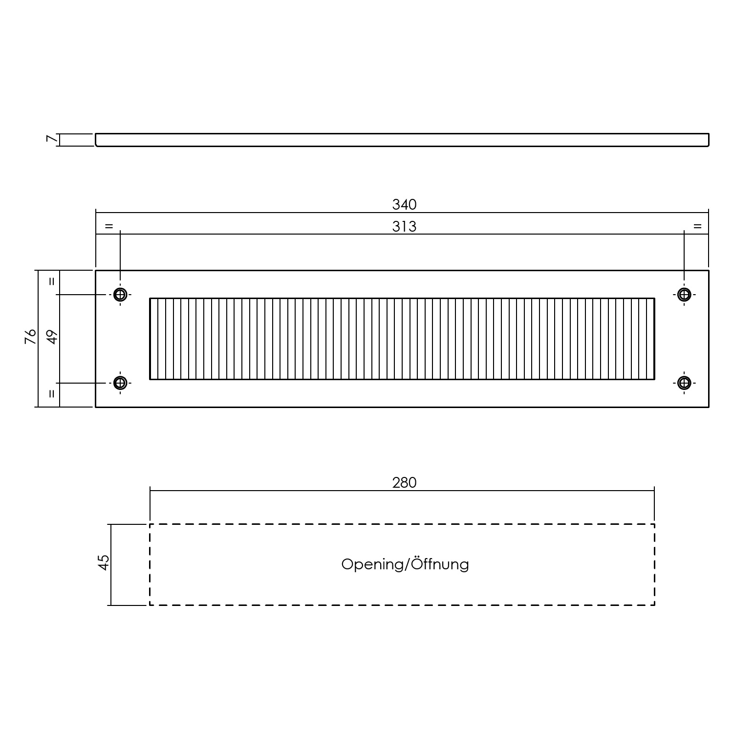 Tek. tochtwering rechthoekig 340x76mm PVD messing getrommeld - Intersteel 0011.401501 - Deurbeslag-en-meer.nl