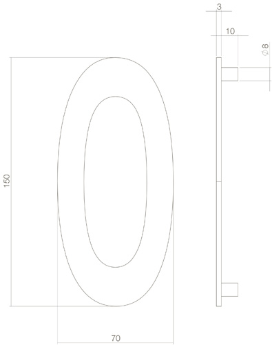 Tek huisnummer 0 PVD messing getrommeld 150x3mm - Intersteel 0011.402040 - Deurbeslag-en-meer.nl