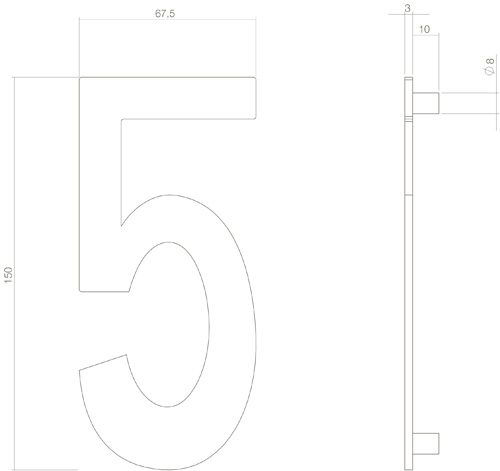 Tek. huisnummer 5 PVD messing getrommeld 150x3mm - Intersteel 0011.402045 - Deurbeslag-en-meer.nl