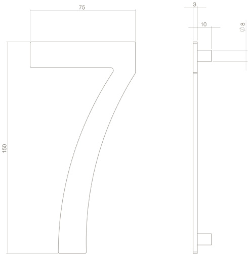 Tek. huisnummer 7 PVD messing getrommeld 150x3mm - Intersteel 0011.402047 - Deurbeslag-en-meer.nl