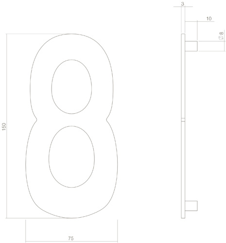 Tek. huisnummer 8 PVD messing getrommeld 150x3mm - Intersteel 0011.402048 - Deurbeslag-en-meer.nl