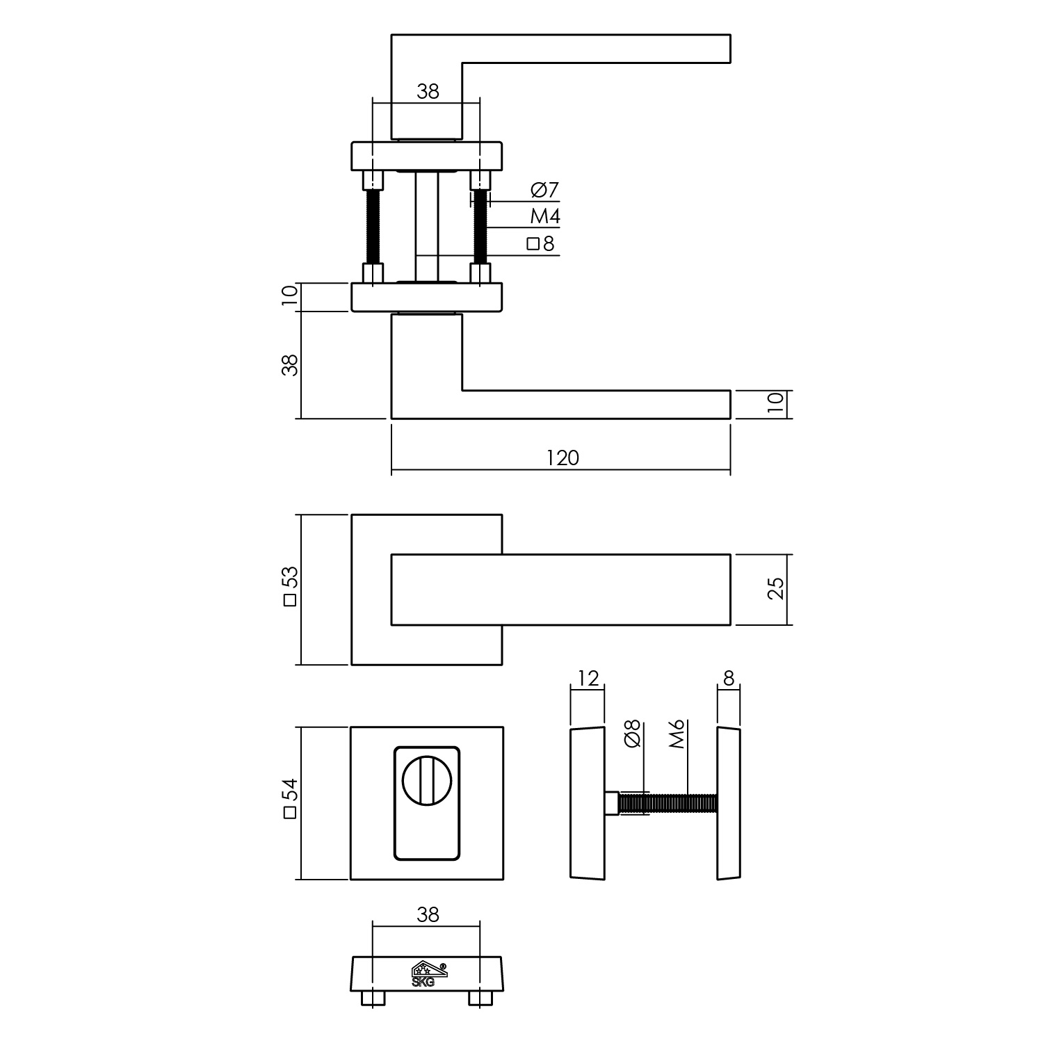 Tek. set achterdeurbeslag vierkant Amsterdam SKG3 PVD messing getrommeld - Intersteel 0011.405727 - Deurbeslag-en-meer.nl