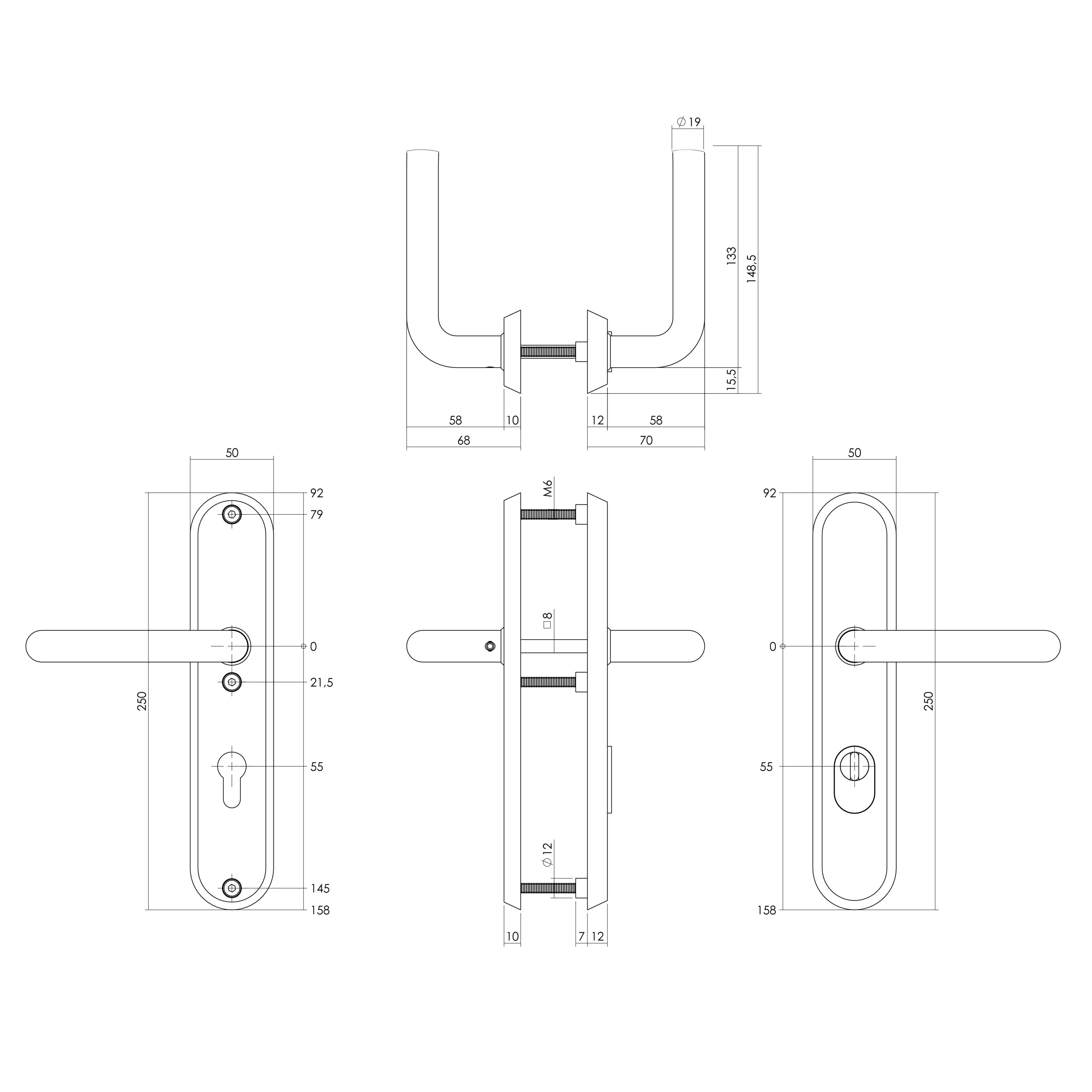 Tek. achterdeurbeslag Luzern kruk PC72 SKG3 PVD messing - Intersteel 0013.378736 - Deurbeslag-en-meer.nl