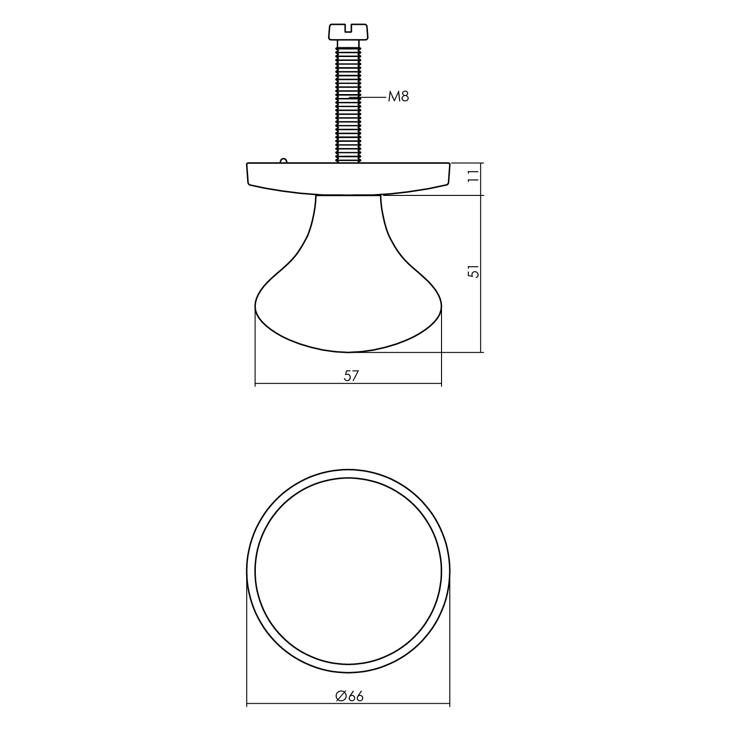 Tek. voordeurknop paddenstoel 57/66mm PVD messing - Intersteel 0013.393036 - Deurbeslag-en-meer.nl