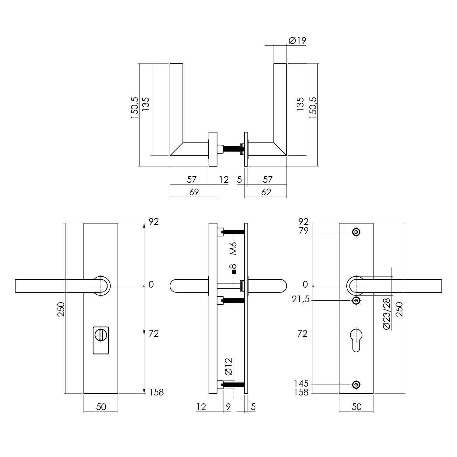 Tek. achterdeurbeslag Jura kruk PC72 SKG3 PVD messing - Intersteel 0013.396436 - Deurbeslag-en-meer.nl