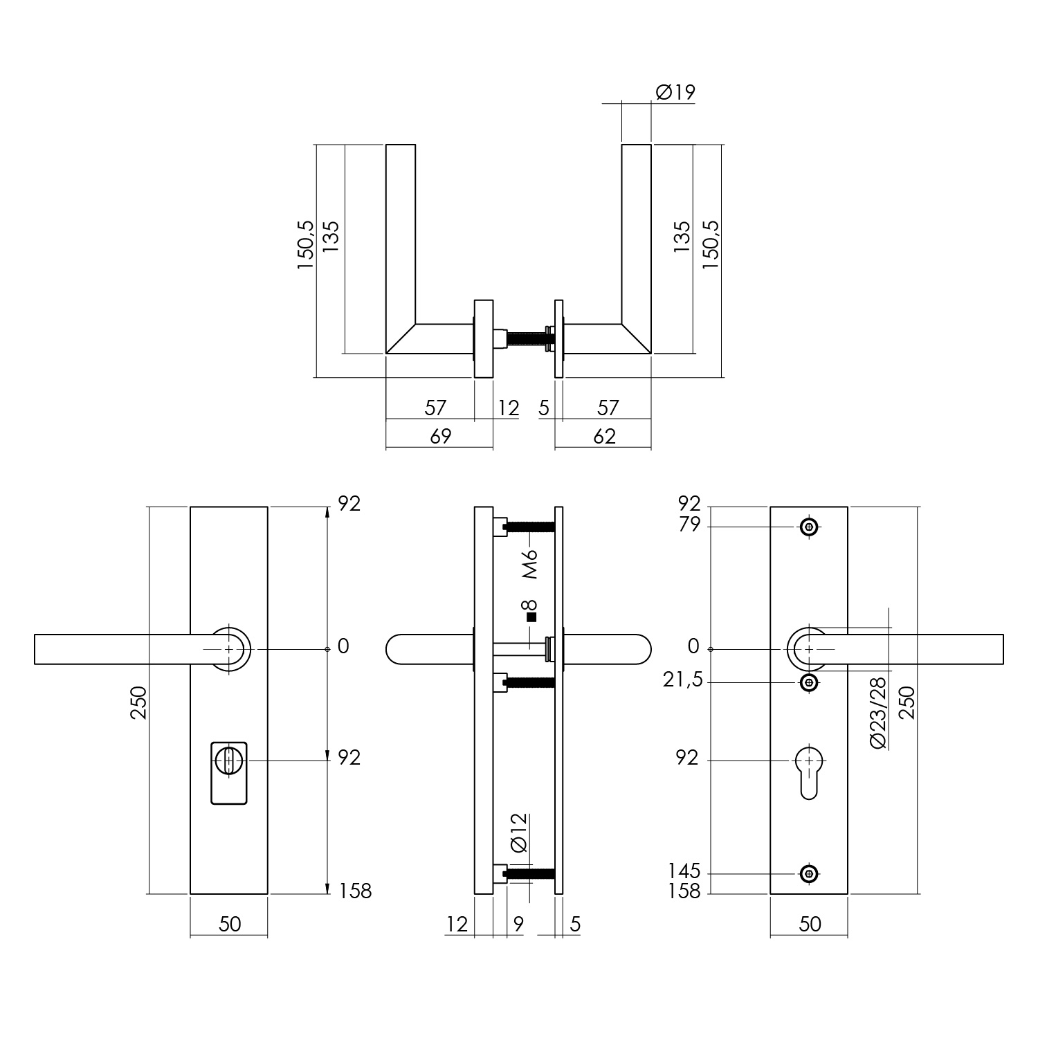 Tek. achterdeurbeslag Jura kruk PC92 SKG3 PVD messing - Intersteel 0013.396449 - Deurbeslag-en-meer.nl