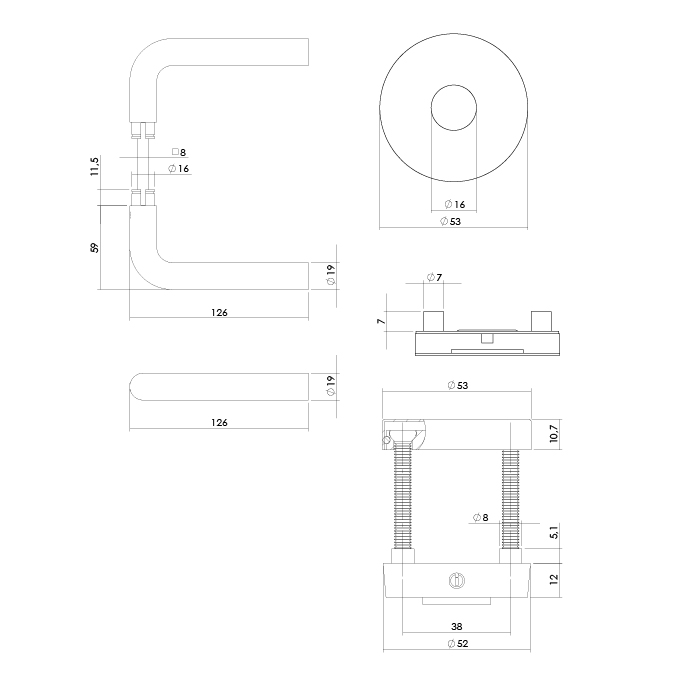 Tek. set achterdeurbeslag rond Luzern SKG3 PVD messing - Intersteel 0013.405716 - Deurbeslag-en-meer.nl