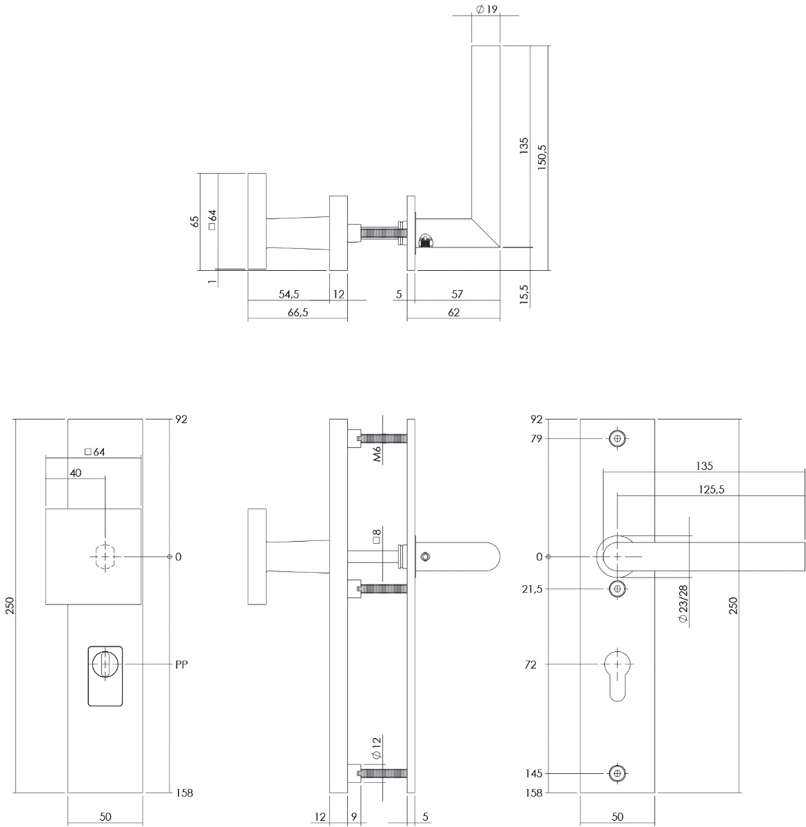 Tek. voordeurbeslag Jura knop/kruk PC72 SKG3 PVD RVS getrommeld - Intersteel 0034.396236Z - Deurbeslag-en-meer.nl