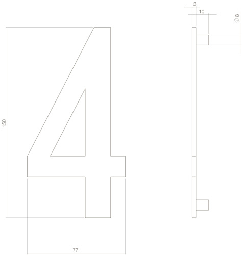Tek. huisnummer 4 PVD RVS getrommeld 150x3mm - Intersteel 0034.402044 - Deurbeslag-en-meer.nl