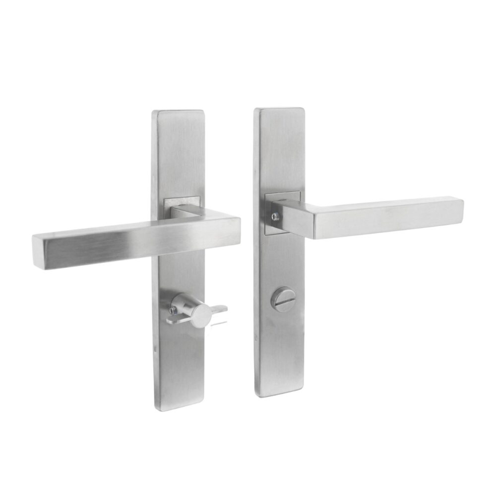 Deurkruk Vierkant RVS op schild 219x40mm WC63/8 - Intersteel 0035.133765W - Deurbeslag-en-meer.nl