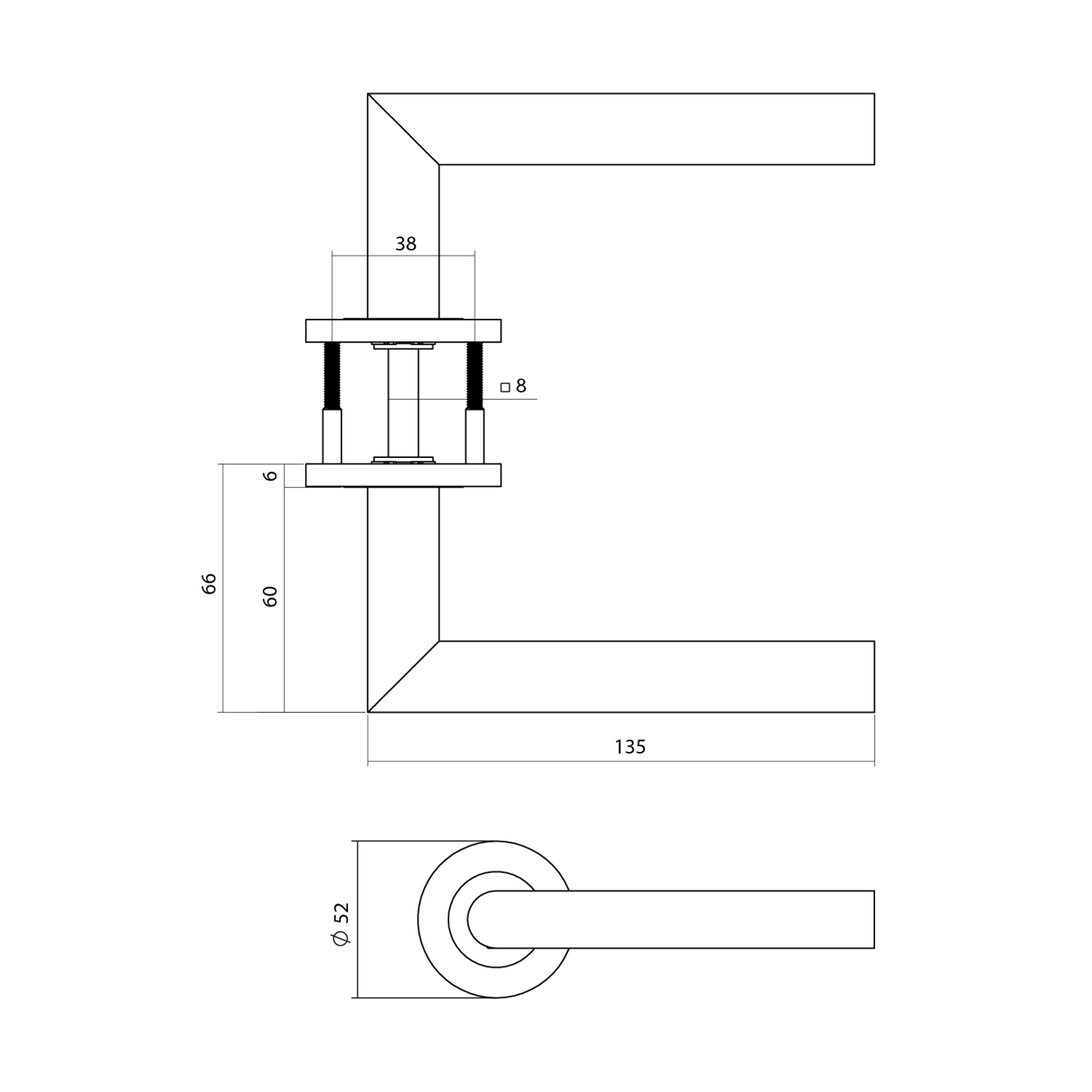 Tek. Deurkruk Q 01 op rond rozet - Intersteel 13...102102 - Deurbeslag-en-meer.nl