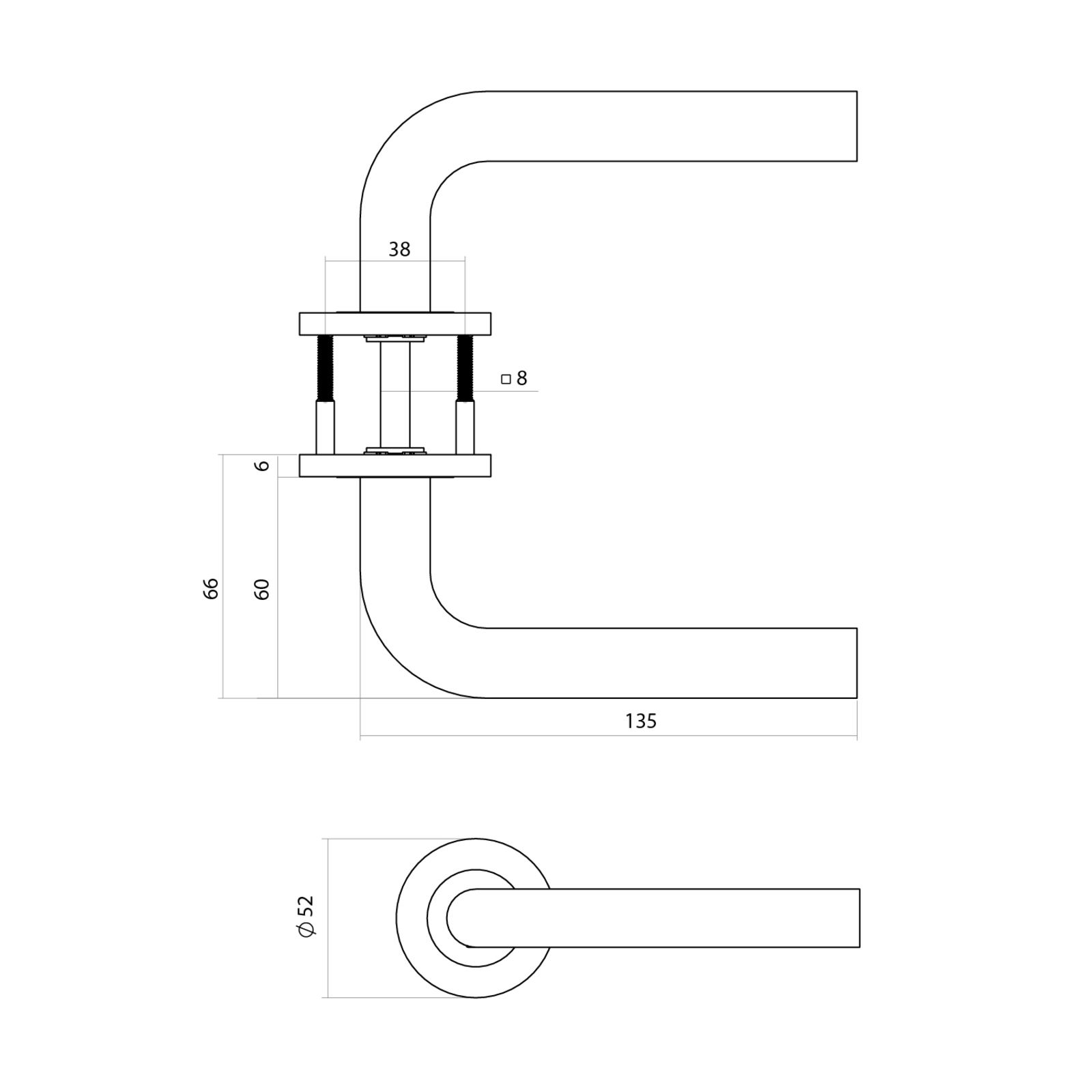 Tek. Deurkruk Q 02 op rond rozet - Intersteel 13...102202 - Deurbeslag-en-meer.nl