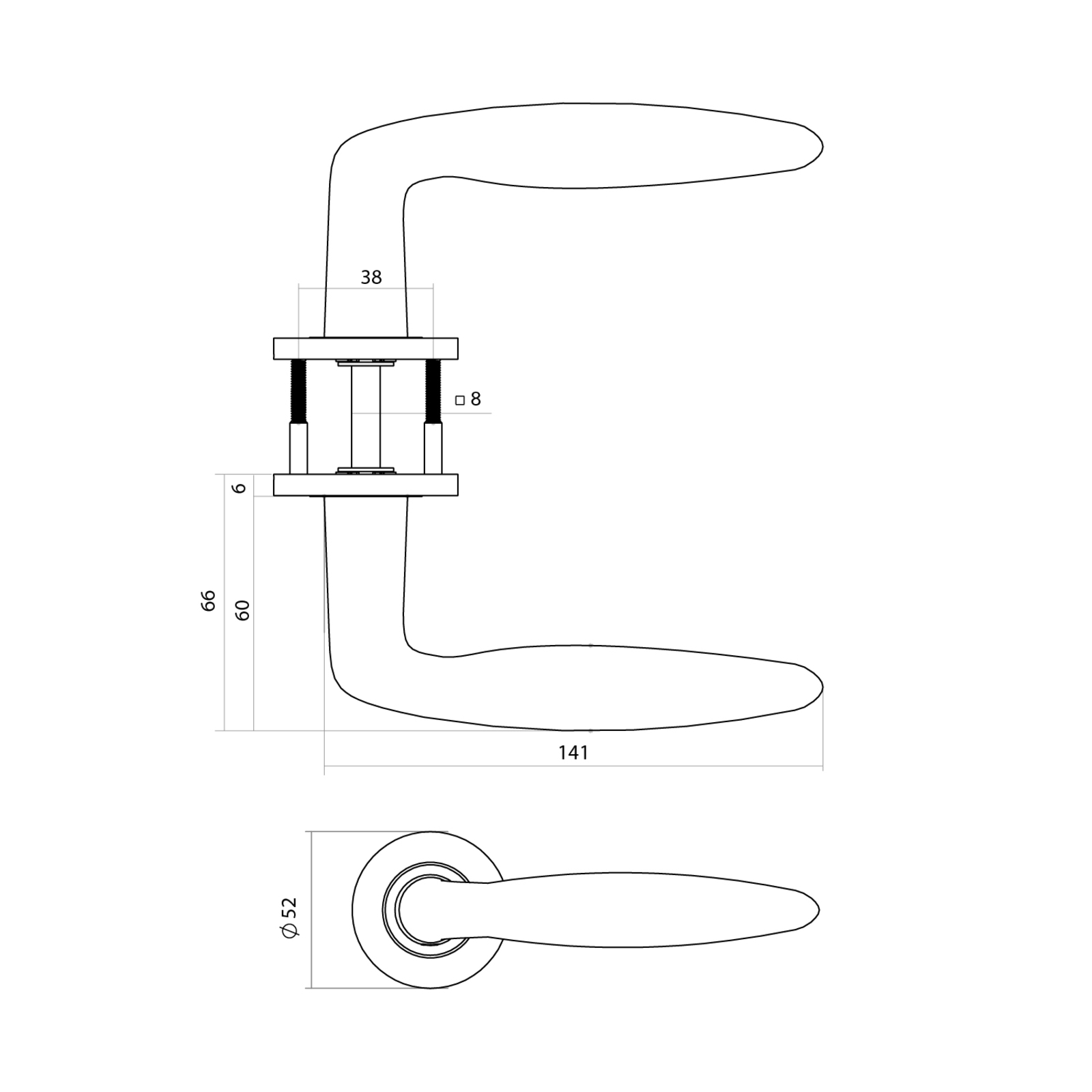 Tek. Deurkruk Q 03 op rond rozet - Intersteel 13...102302 - Deurbeslag-en-meer.nl