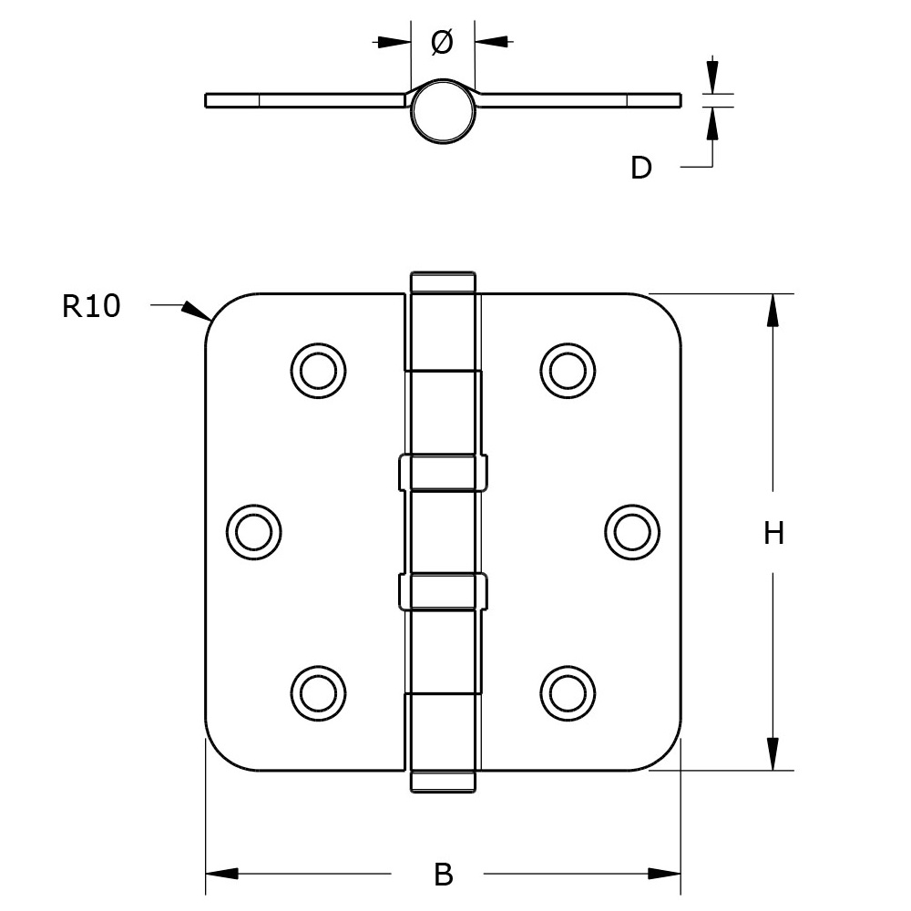 Tek. Kogellagerscharnier 76x76mm RVS met afgeronde hoeken - Dulimex 6730.133.7676 - Deurbeslag-en-meer