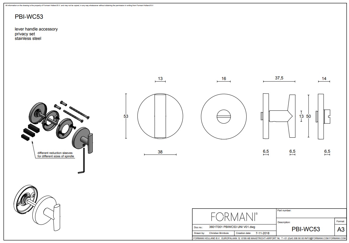 Tek. toiletgarnituur PBIWC53 PVD licht brons rond 53x6.5mm - Formani 3601T001BLXXU - Deurbeslag-en-meer.nl