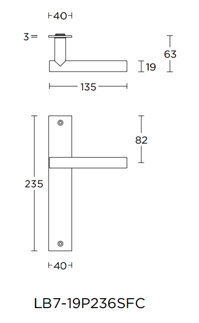 Tek. deurkruk LB7-19P236SFC op rechthoekig schild blind - Formani 1501D250 - Deurbeslag-en-meer.nl