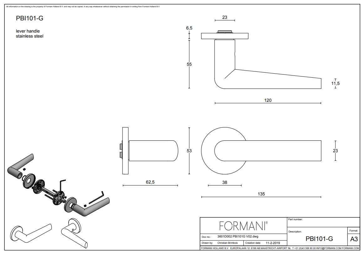 Tek. deurkruk PBI101-G PVD mat zwart op rond rozet - Formani 3601D002IZXX0 - Deurbeslag-en-meer.nl