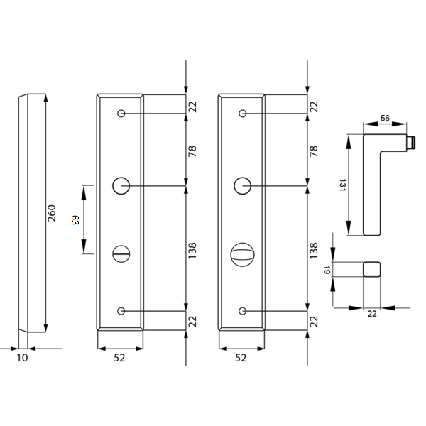 Tek. Deurkruk Seattle RLE46-BAD63-83 Kosmos Zwart WC63 - Karcher Design - Deurbeslag-en-meer