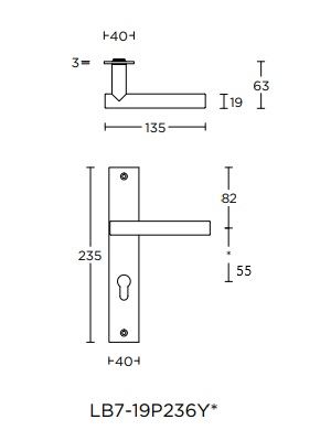 Tek. deurkruk LB7-19P236Y55 op rechthoekig schild blind - Formani 1501D250 - Deurbeslag-en-meer.nl