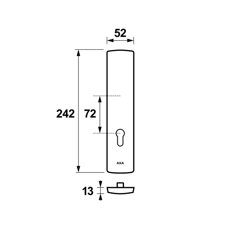 Buitenschild AXA Curve los 242x52mm aluminium F1 blind PC72 zonder krukgat - Deurbeslag-en-meer.nl