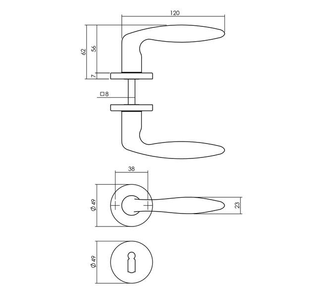 Tek. deurkruk Sigaar op rond rozet incl. sleutelrozetten messing gelakt - Intersteel 0013.019903 - Deurbeslag-en-meer.nl
