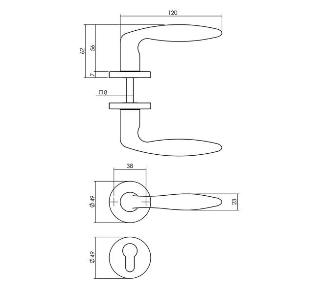 Tek. deurkruk Sigaar op rond rozet incl. cilinderrozetten messing gelakt - Intersteel 0013.019905 - Deurbeslag-en-meer.nl