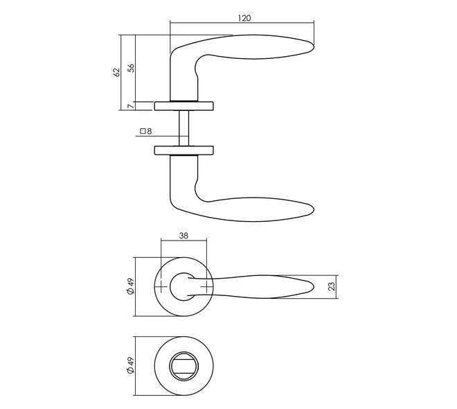 Tek. deurkruk Sigaar op rond rozet incl. WC-sluiting 8mm messing gelakt - Intersteel 0019.019910 - Deurbeslag-en-meer.nl