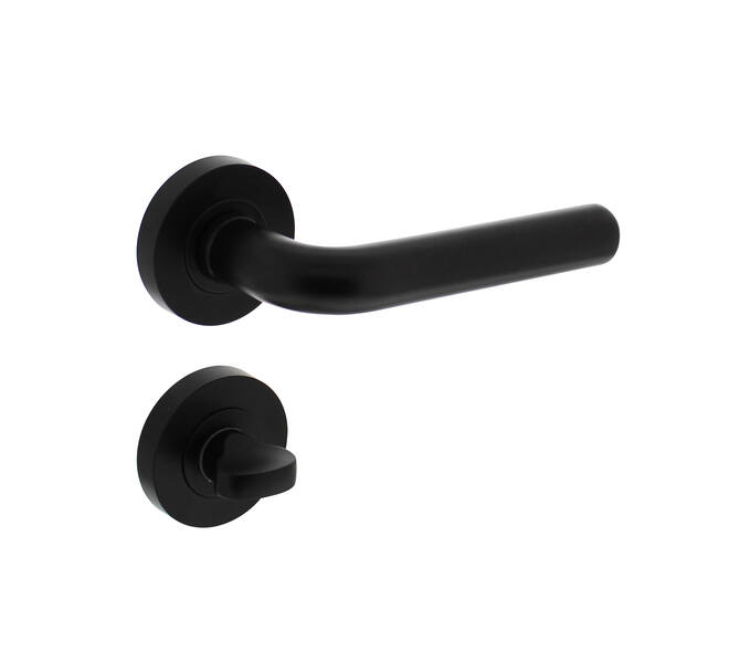 Deurkruk Agatha op rond rozet incl. WC-sluiting 8mm mat zwart - Intersteel 0023.168310 - Deurbeslag-en-meer.nl