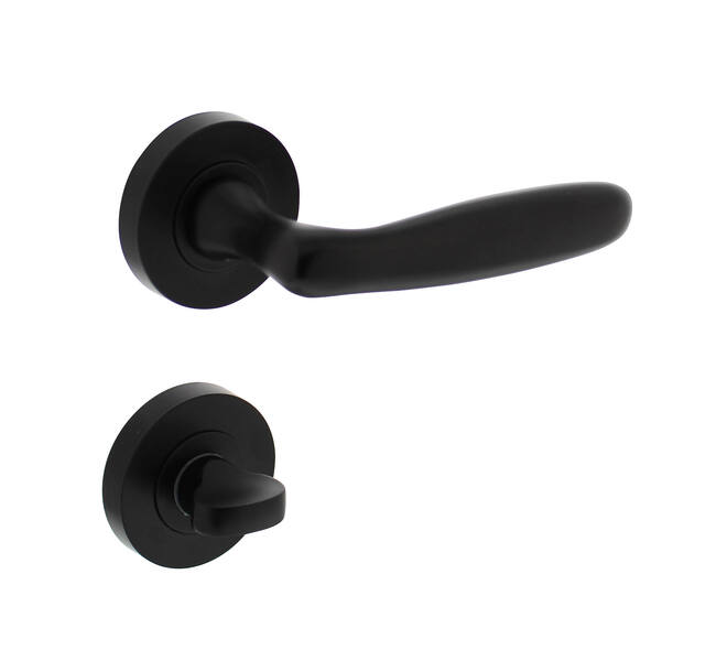 Deurkruk Bjorn op rond rozet incl. WC-sluiting 8mm mat zwart - Intersteel 0023.169210 - Deurbeslag-en-meer.nl