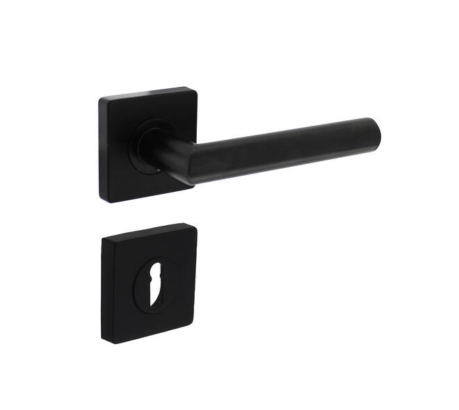 Deurkruk Bastian op vierkant rozet incl. sleutelrozetten mat zwart - Intersteel 0023.170703 - Deurbeslag-en-meer.nl