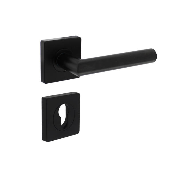 Deurkruk Bastian op vierkant rozet incl. cilinderrozetten mat zwart - Intersteel 0023.170705 - Deurbeslag-en-meer.nl