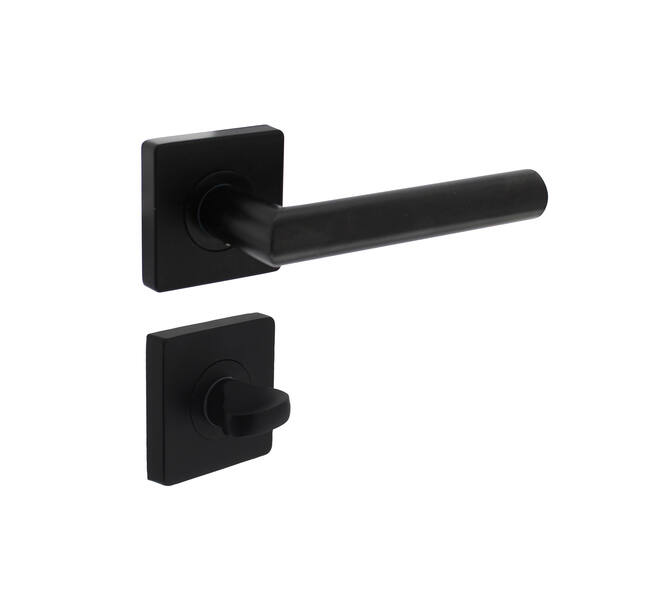 Deurkruk Bastian op vierkant rozet incl. WC-sluiting 8mm mat zwart - Intersteel 0023.170710 - Deurbeslag-en-meer.nl