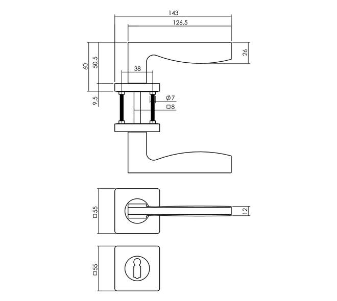 Tek. deurkruk Apollo op vierkant rozet incl. sleutelrozetten mat zwart - Intersteel 0023.171003 - Deurbeslag-en-meer.nl