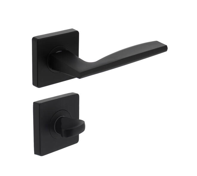 Deurkruk Apollo op vierkant rozet incl. WC-sluiting 8mm mat zwart - Intersteel 0023.171010 - Deurbeslag-en-meer.nl