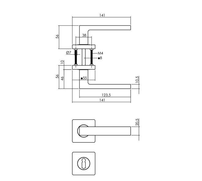 Tek. deurkruk Hera op vierkant rozet incl. sleutelrozetten mat zwart - Intersteel 0023.171303 - Deurbeslag-en-meer.nl