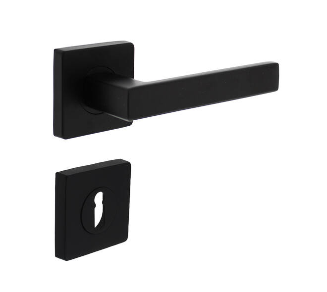 Deurkruk Hera op vierkant rozet incl. sleutelrozetten mat zwart - Intersteel 0023.171303 - Deurbeslag-en-meer.nl