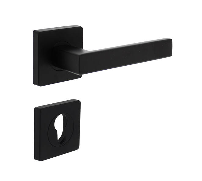 Deurkruk Hera op vierkant rozet incl. cilinderrozetten mat zwart - Intersteel 0023.171305 - Deurbeslag-en-meer.nl