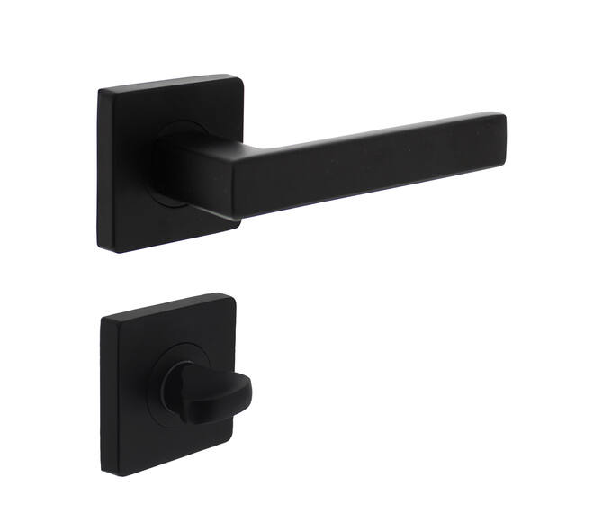 Deurkruk Hera op vierkant rozet incl. WC-sluiting 8mm mat zwart - Intersteel 0023.171310 - Deurbeslag-en-meer.nl