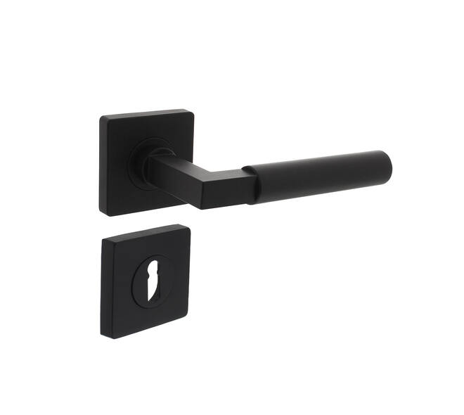 Deurkruk Bau-Stil op vierkant rozet incl. sleutelrozetten mat zwart - Intersteel 0023.174103 - Deurbeslag-en-meer.nl