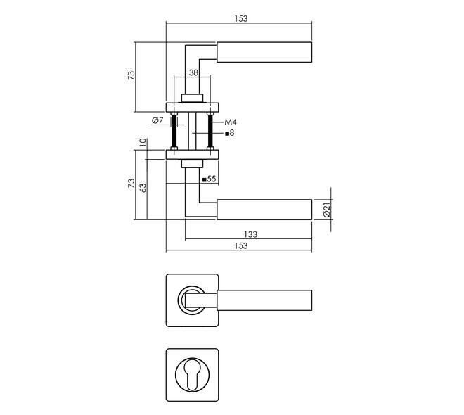 Tek deurkruk Bau-Stil op vierkant rozet incl. cilinderrozetten mat zwart - Intersteel 0023.174105 - Deurbeslag-en-meer.nl