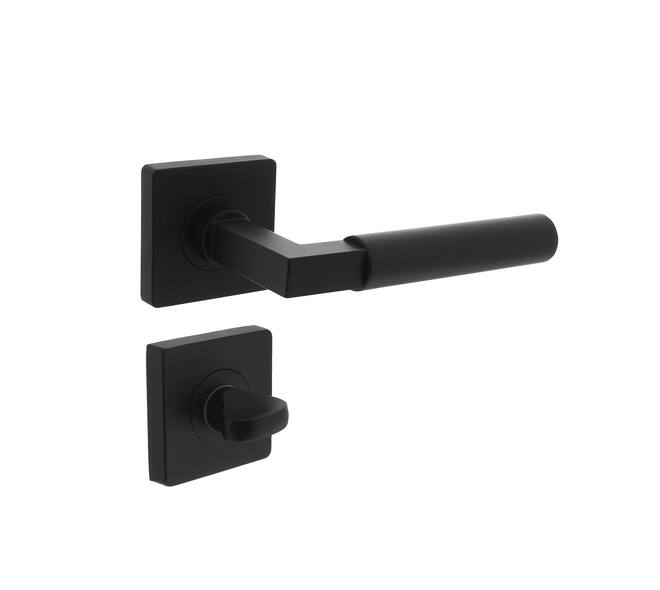 Deurkruk Bau-Stil op vierkant rozet incl. WC-sluiting 8mm mat zwart - Intersteel 0023.174110 - Deurbeslag-en-meer.nl
