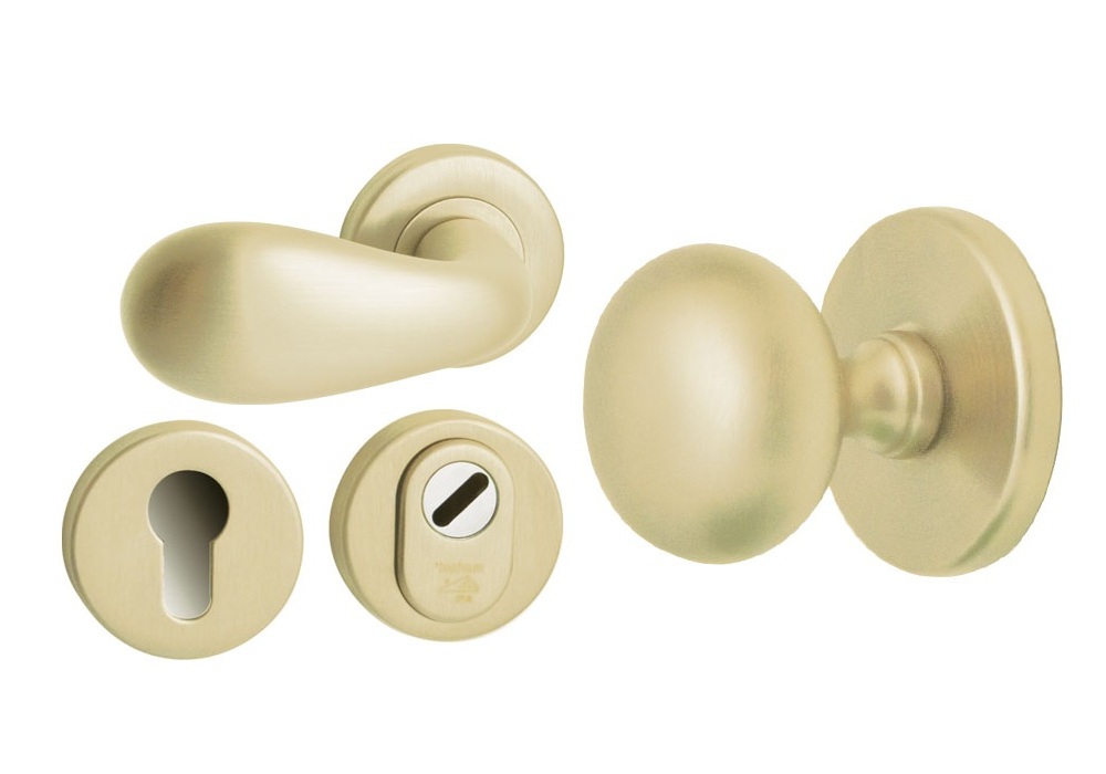 Voordeurset Iris+Olympia PVD champagne SKG3 links - Mariani V3223007L - Deurbeslag-en-meer.nl