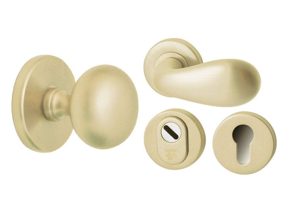 Voordeurset Iris+Olympia PVD champagne SKG3 rechts - Mariani V3223007R - Deurbeslag-en-meer.nl