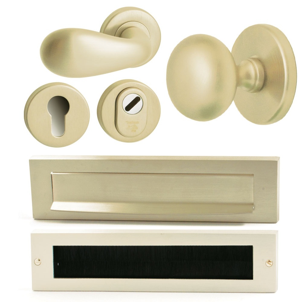 Voordeurset compleet Iris+Olympia PVD champagne SKG3 links - Mariani V3223117L - Deurbeslag-en-meer.nl