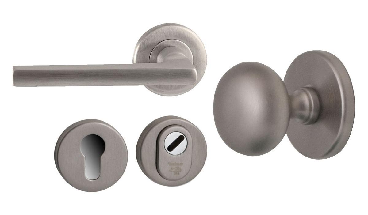 Voordeurset Iris+Sara PVD inox SKG3 links - Mariaini V3224002L - Deurbeslag-en-meer.nl