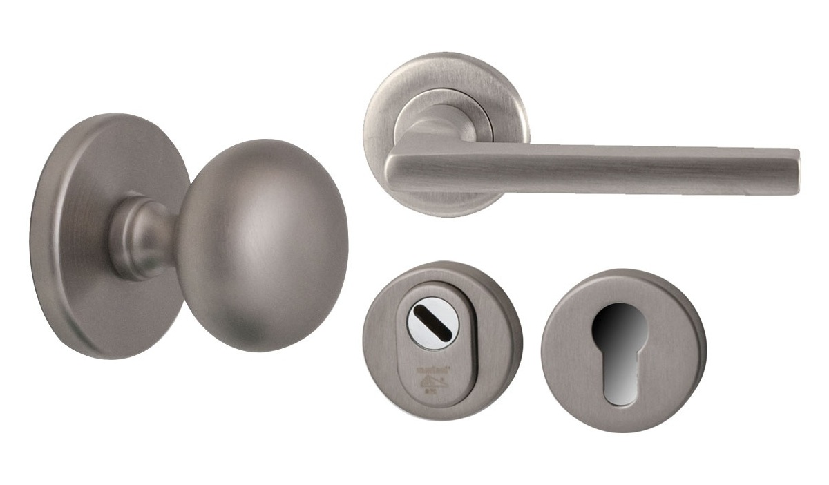 Voordeurset Iris+Sara PVD inox SKG3 rechts - Mariaini V3224002R - Deurbeslag-en-meer.nl