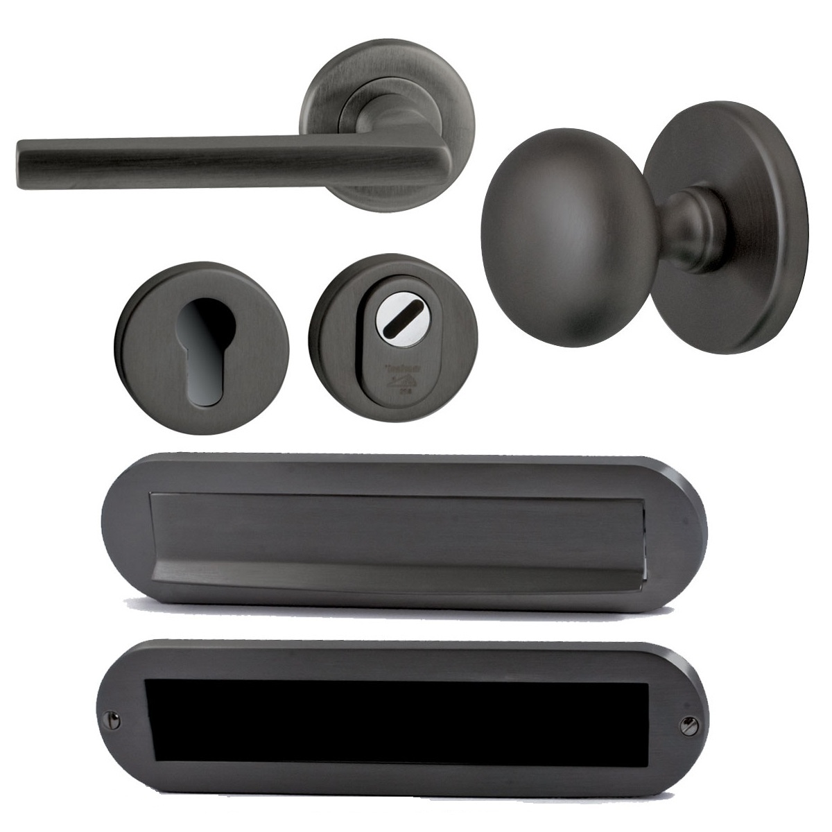 Voordeurset compleet Iris+Sara PVD gun metal SKG3 links - V3224115L - Deurbeslag-en-meer.nl
