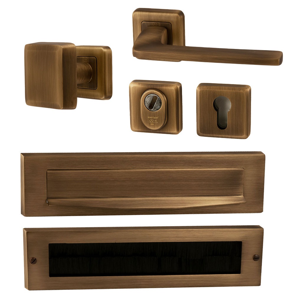 Voordeurset compleet Charley+Zenith mat brons SKG3 rechts - Mariani V4121113R - Deurbeslag-en-meer.nl