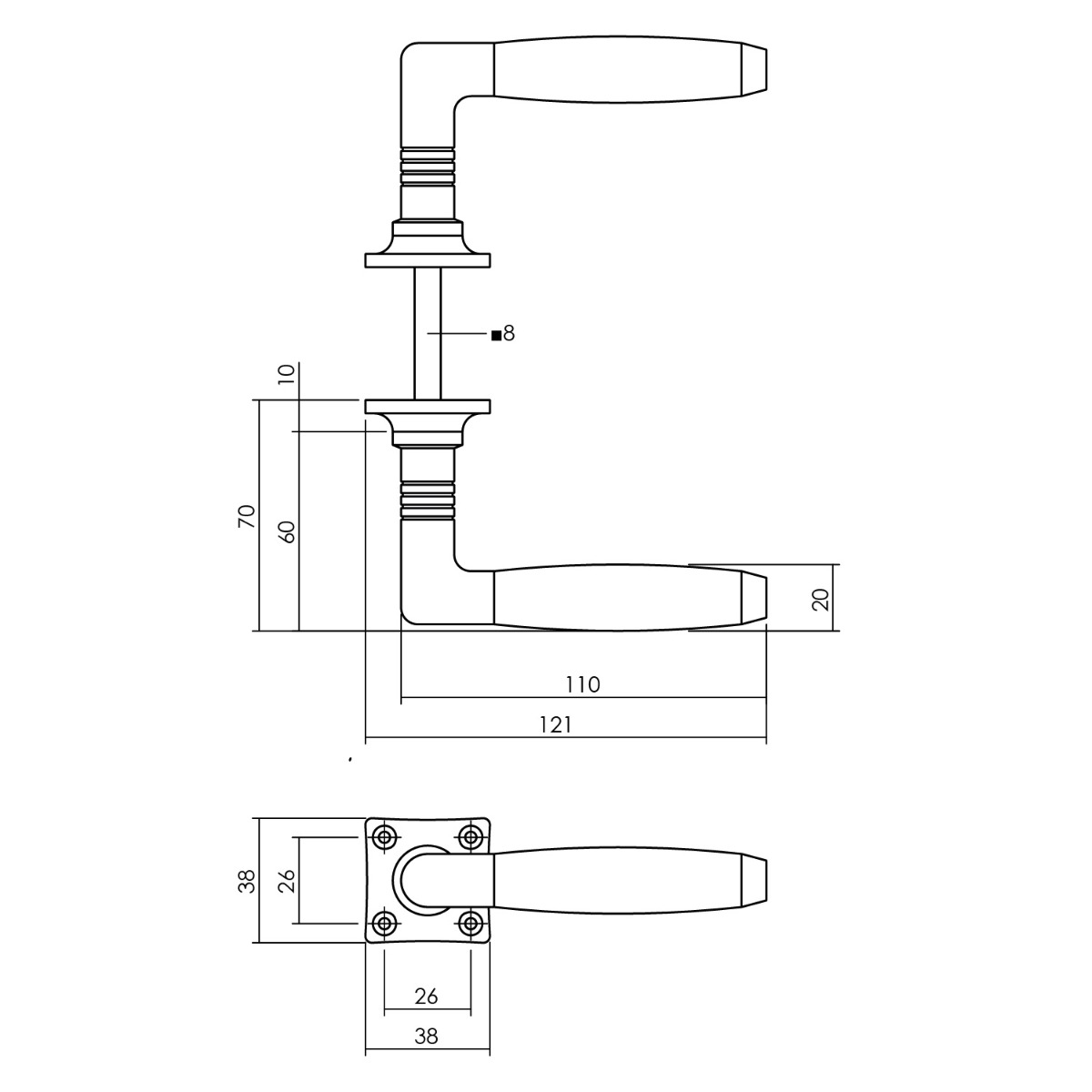 Tek. Deurkruk Ton basic met rozet 38x38x6mm matnikkel-zwart - Intersteel 0019.046702 - Deurbeslag-en-meer.nl